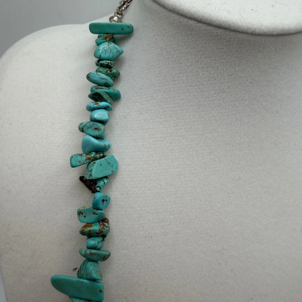Chunky Red Sponge Coral and Turquoise Nugget Statement Necklace Silver Tone